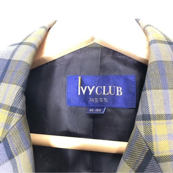 Y2K IVYCLUB Women Plaid Blazer Jacket S/XS Office Career Blazer Short preppy - Picture 3 of 8